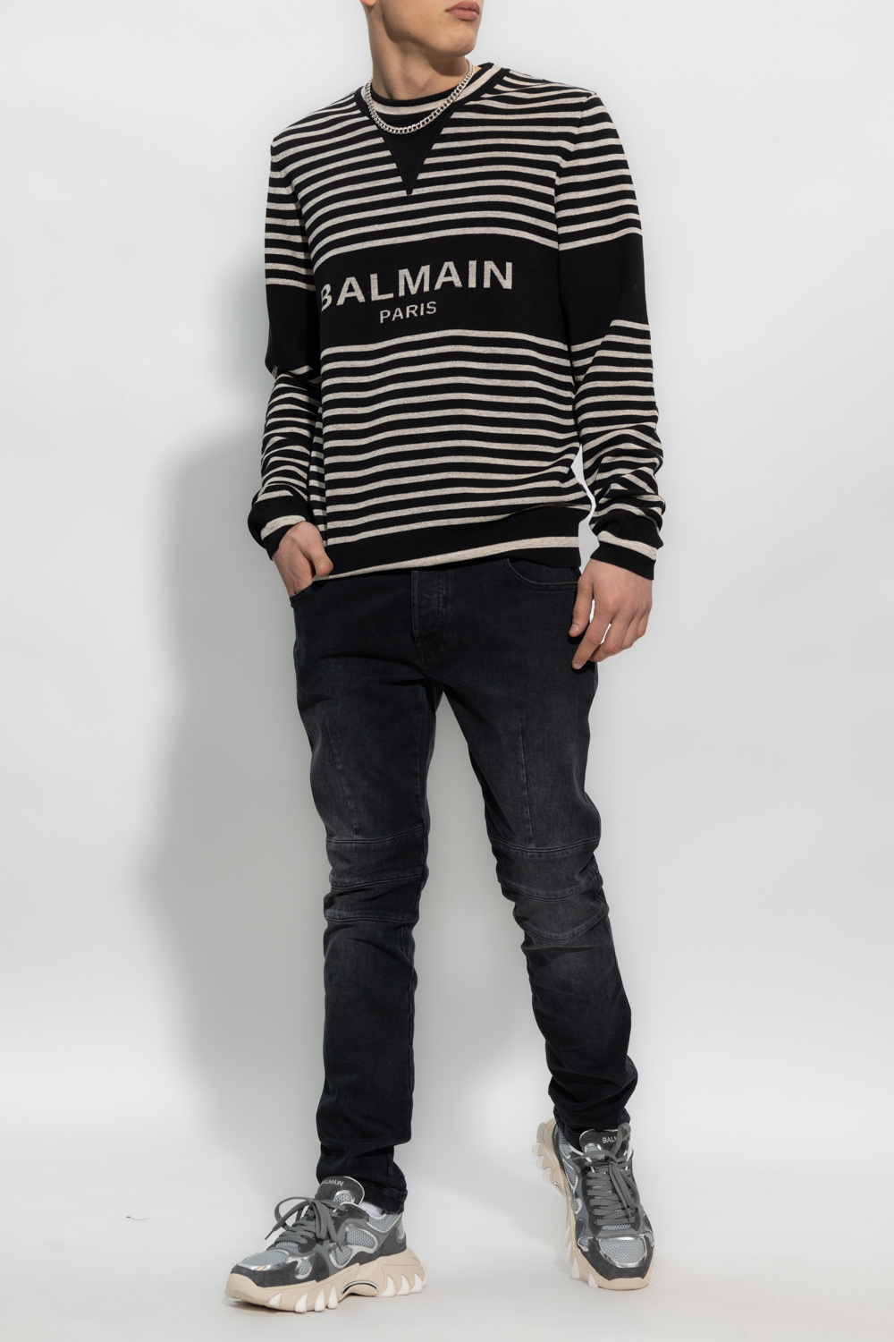 BALMAIN SWEATSHIRT WITH LOGO | Men's Clothing | RIB-KNIT Balmain